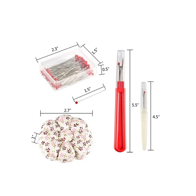 
Hot Sell 600 Pcs 38mm Assorted Color Glass Head Pins Kit with Seam Ripper Tape and Pin Cushion 