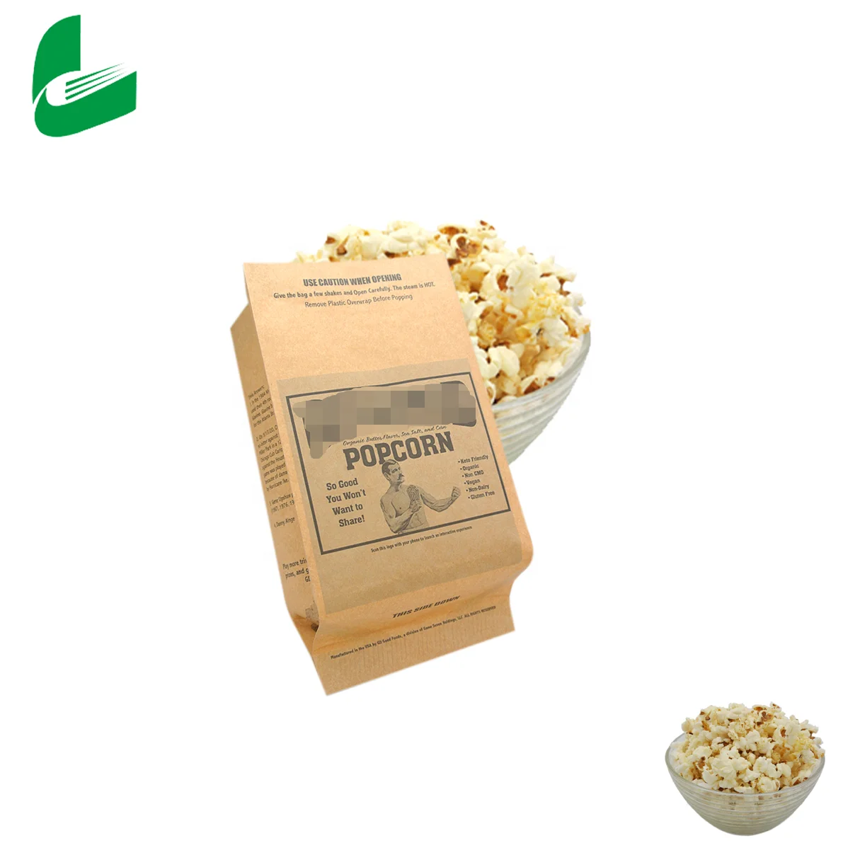 Huafeng logo customized  kraft microwave popcorn paper bag for food packaging