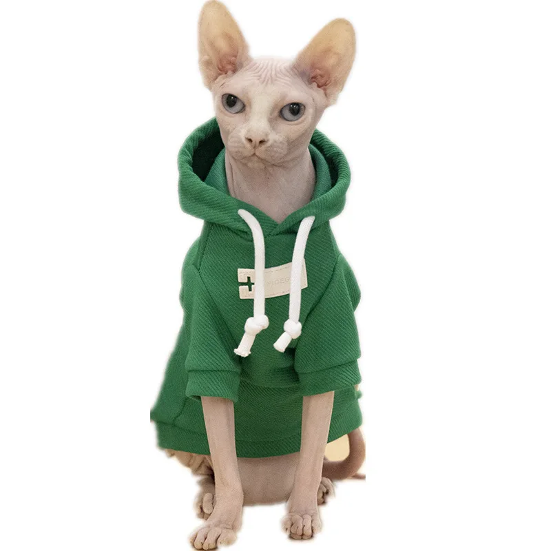 DRESSPET Spring Autumn With Hooded Tide Twill Green Sweatshirt Devon Cats Hairless Cat Sphinx Clothes