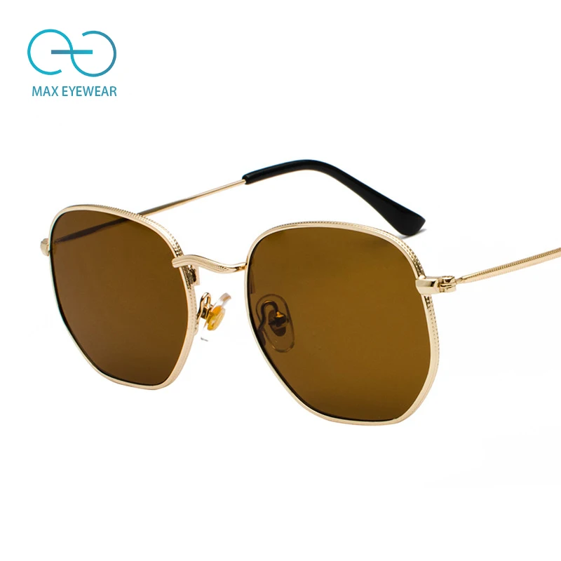 m7006 trendy polygon vintage uv400 shades eyewear unisex small metal glasses men women Retro round gold frame sunglasses
