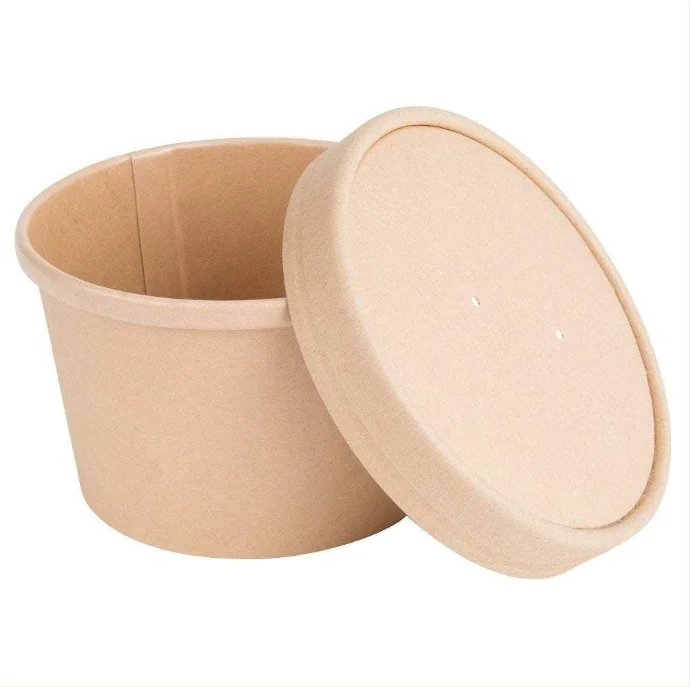 Disposable custom printing food packing box container salad bowls kraft paper bowl with lid