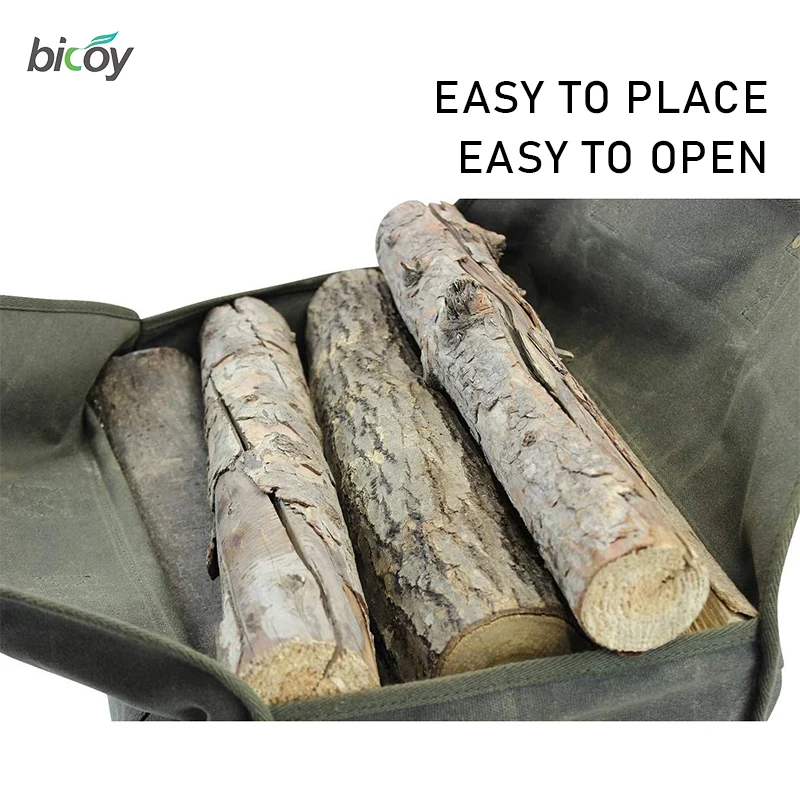 2024 Hot Sale Firewood Log Carrier Bag Waxed Canvas Tote Holder with Fireplace Pure Leather Set for Camping
