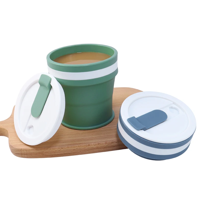 Custom Printing BPA Free Reusable Leakproof Small Foldable Collapsible Soft Silicon Rubber Drinking Travel Coffee Mugs Cup 350ml