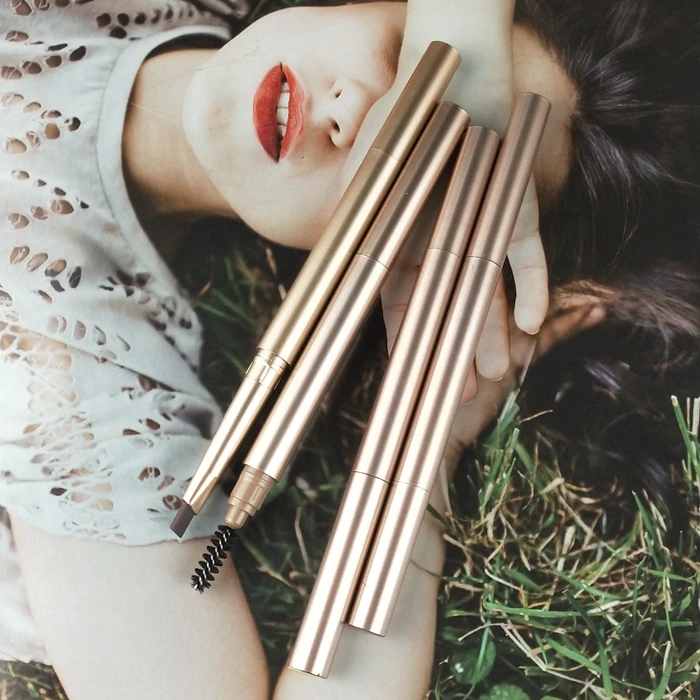 Wholesale Waterproof Private Label Automatic Makeup Eye Brow Pink Triangle Pencil 3D Custom Eyebrow Pencil with Brush