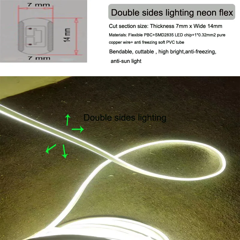 Decorations supply 07 14mm neon strip  IP65 bendable cut-table 50 meters de silicona neon flex 12V
