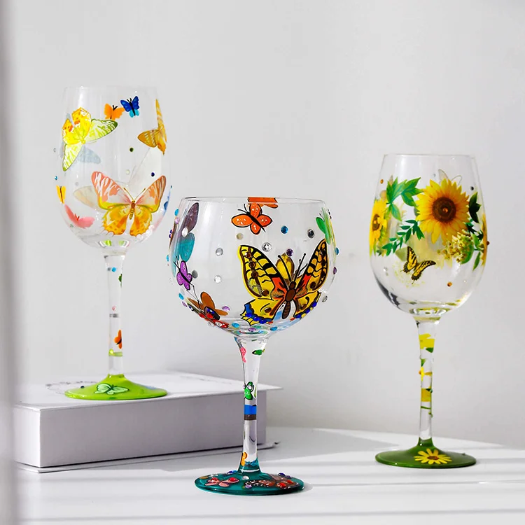 Gift Giving Birthday Party Hand Blown Full Oxidation Wide Cup Mouth Coloured Luxury Glass Wine Cup Crystal Wine Glass