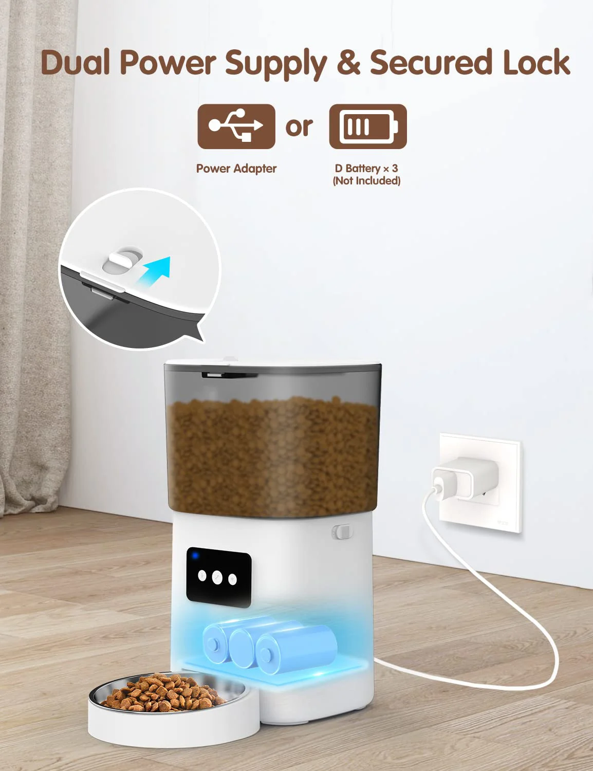 4L WiFi Timed Dry Food Dispenser with App Control Voice Recorder 304 Stainless Steel Bowl Low Food Alarm Dog Automatic Feeder