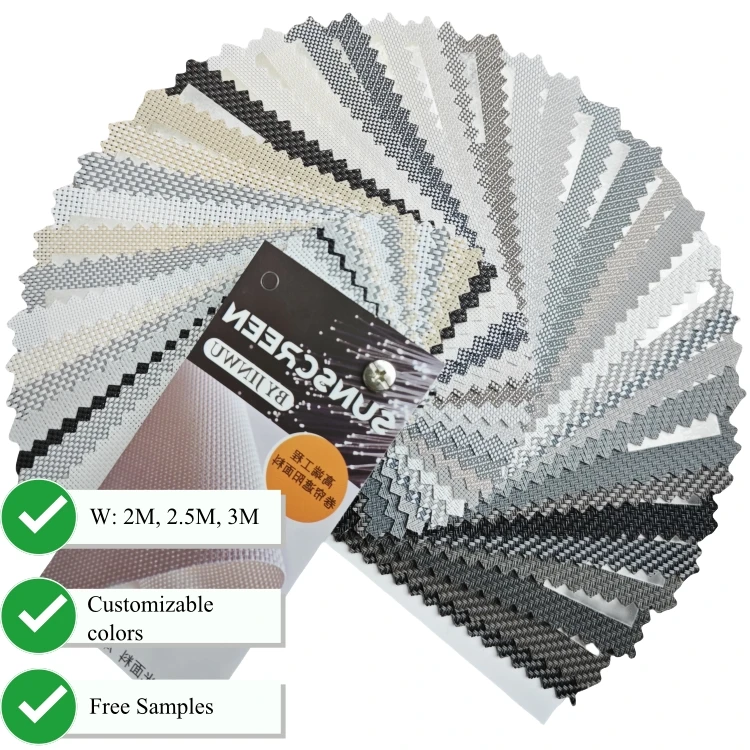 Hot Selling Polyester +PVC Openness 1% 3% 5% Roller Blind Fabric Sunshade Solar Screen Sunscreen Fabric