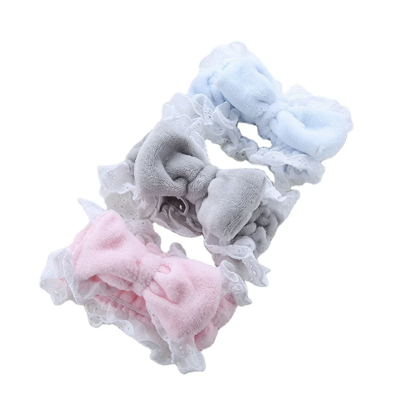 Wash face head cover make up headdress Hair accessories velvet lace bow hair band