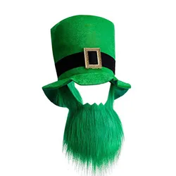 Зеленая шляпа с искусственным бороды, костюм для бороды, шляпа с тканевой пряжкой, шапка на День Святого Патрика, зеленая борода