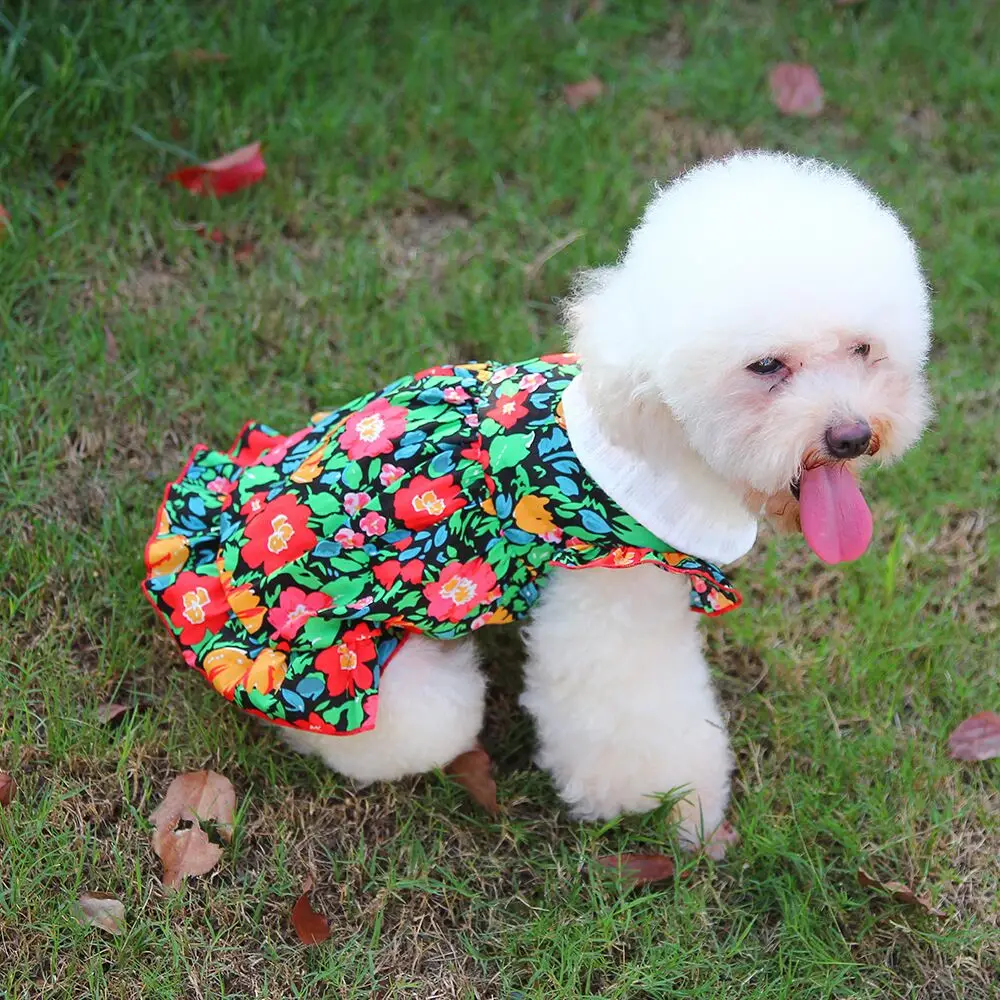 Doll Collar Floral Print Pet Dress Soft and comfortable dress for small to medium dogs and cats  pet summer clothes