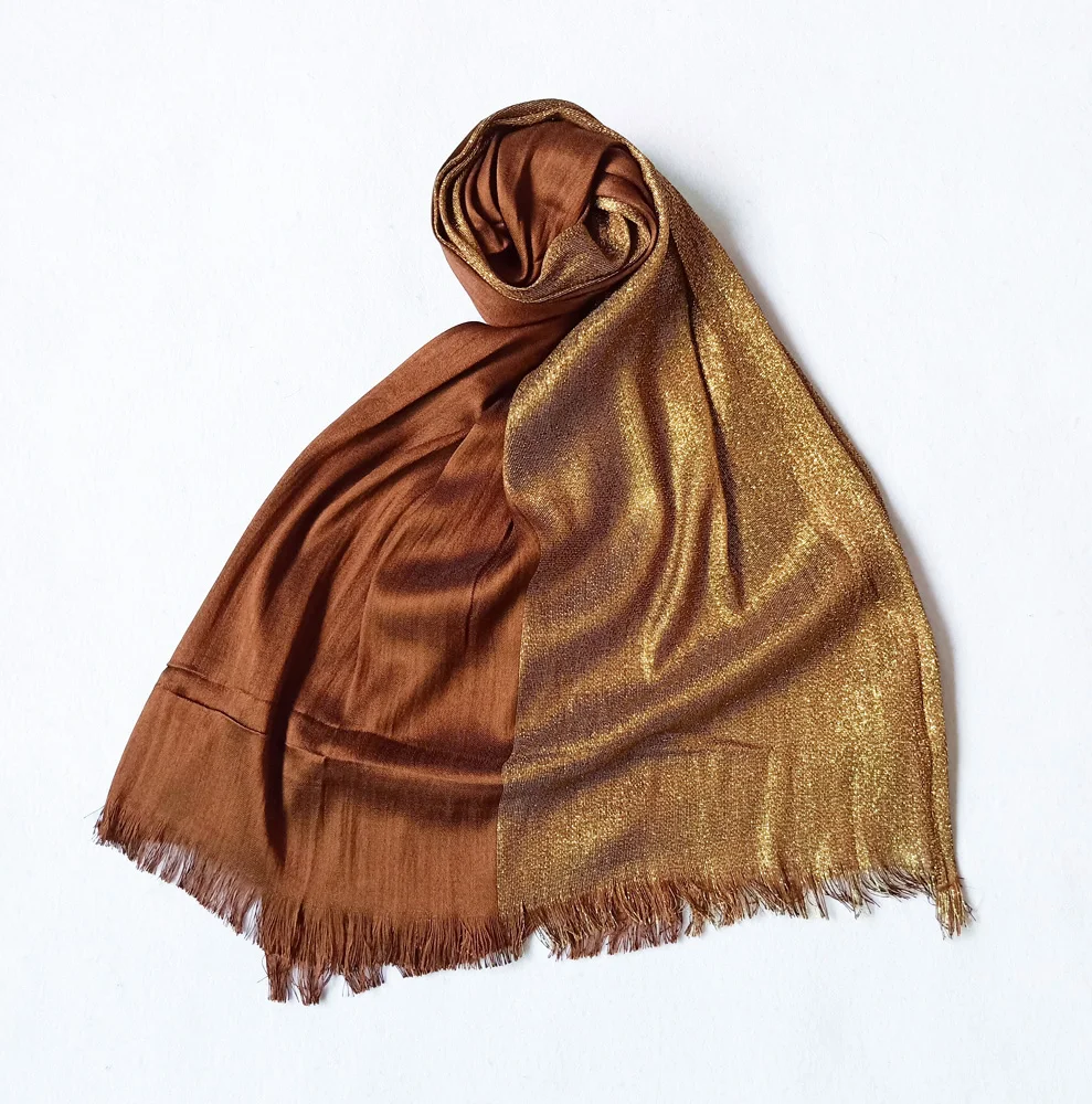 Stocks lady hot popular design Dubai style jacquard rayon shiny lurex gold shimmer scarf viscose hijabs