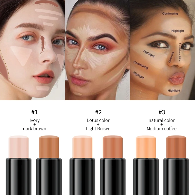 YANQINA Wholesale Vegan Smooth Bronzer Contour Stick Long Lasting Waterproof Makeup Private Label Double Ended Cream Contour
