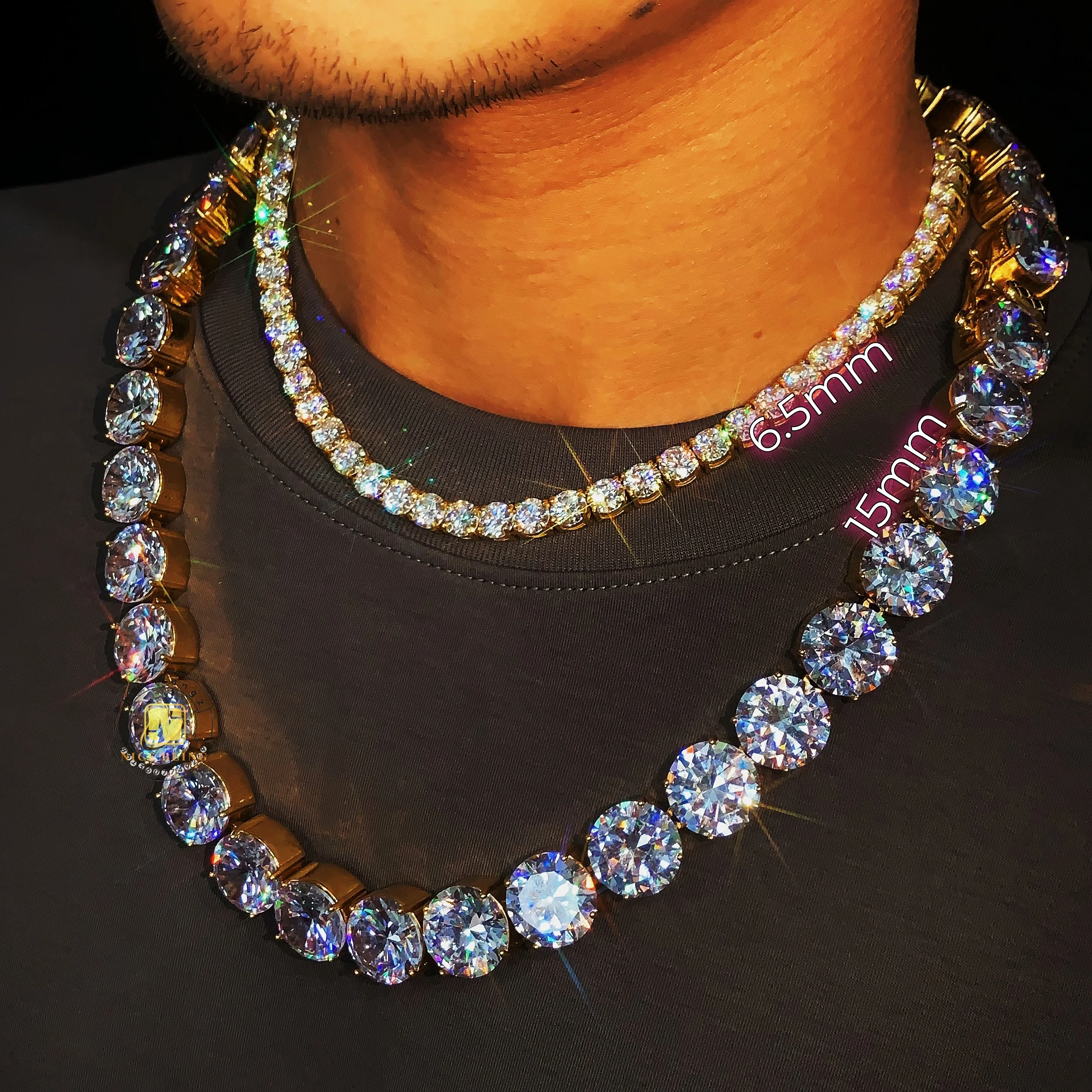 HUGE SIZE Super Big Stone Tennis Chain 15mm Quality Cubic Zirconia Surgical Steel Jewelry Hip Hop Necklace Manufacturer