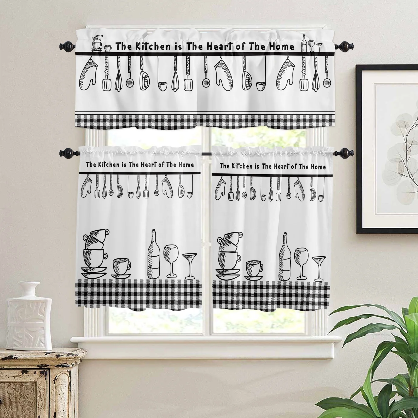 Gnomes Chef Kitchenware Printed Window Valance Treatments Cafe Tier Curtain Panels