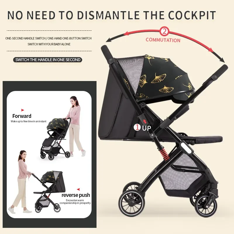 New lightweight compact baby stroller easy folding two-way push stroller for kids use on plane with pull handle