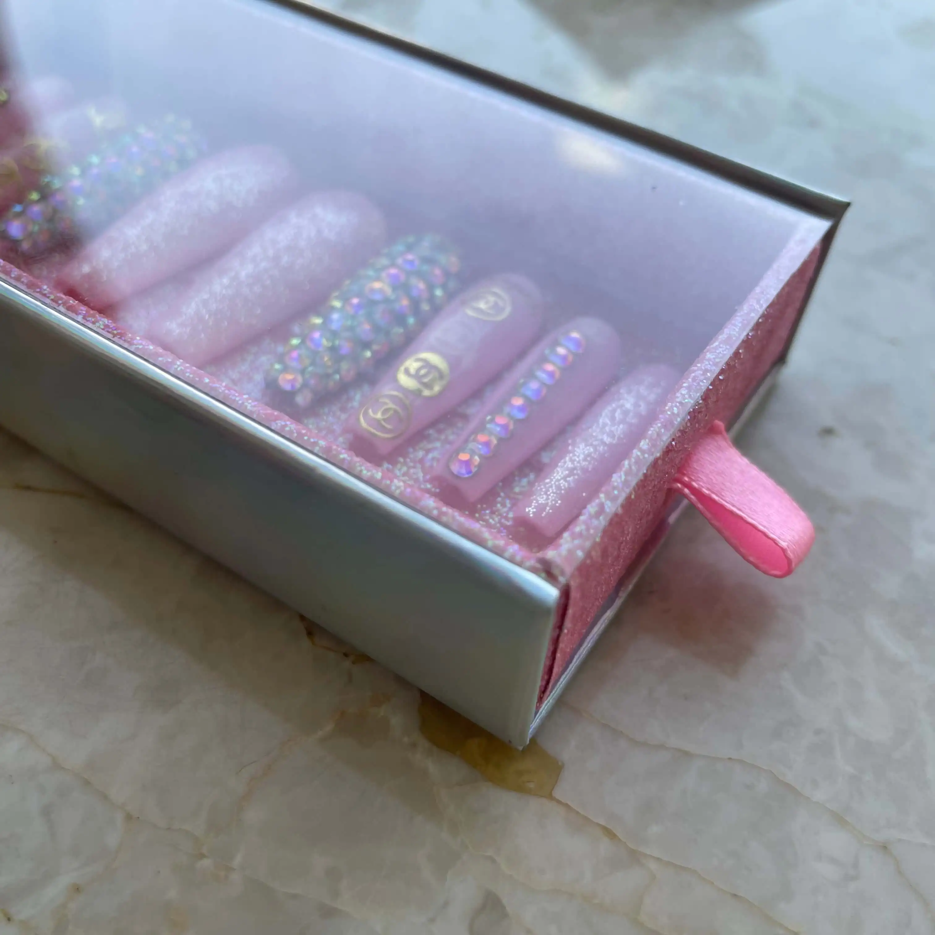 2021 New Fashion Private Label Butterfly Marble Pattern Empty Press On Nail Packaging Box
