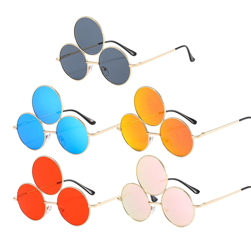 FF1035 Women Men Punk Funny Three Circles Sun Glasses UV400 Protection Round Polarized Sunglasses