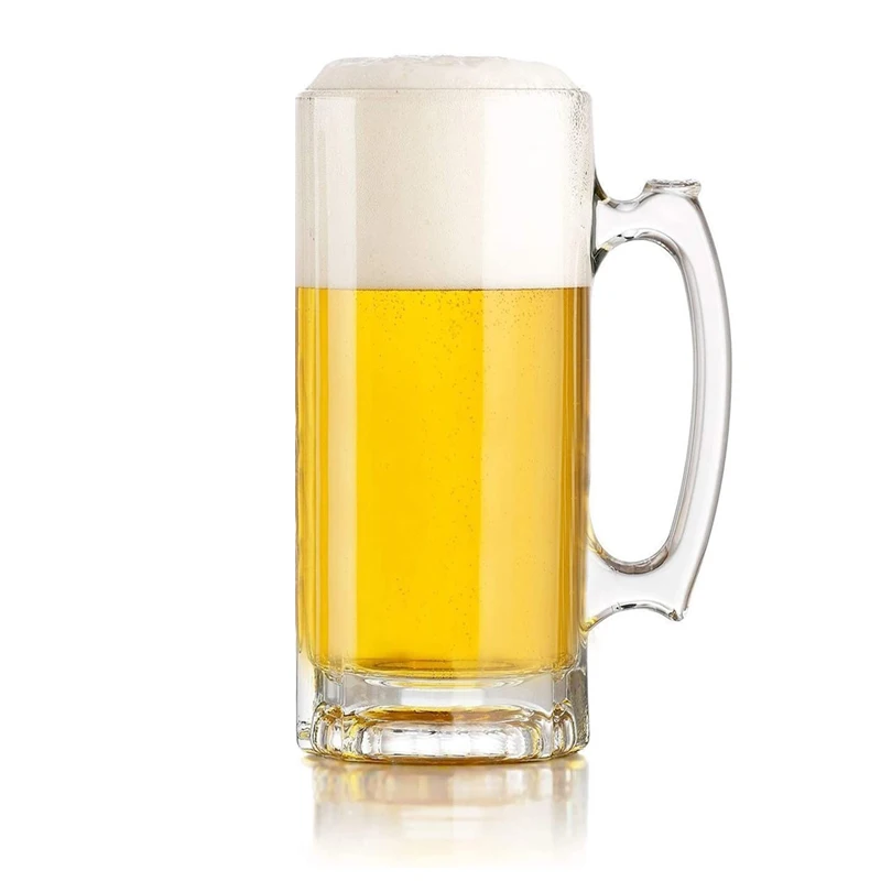 Reihey Classic 380ml high white quality beer glass mugs with handle beer steins and soft drinks glass cup with customized decal design