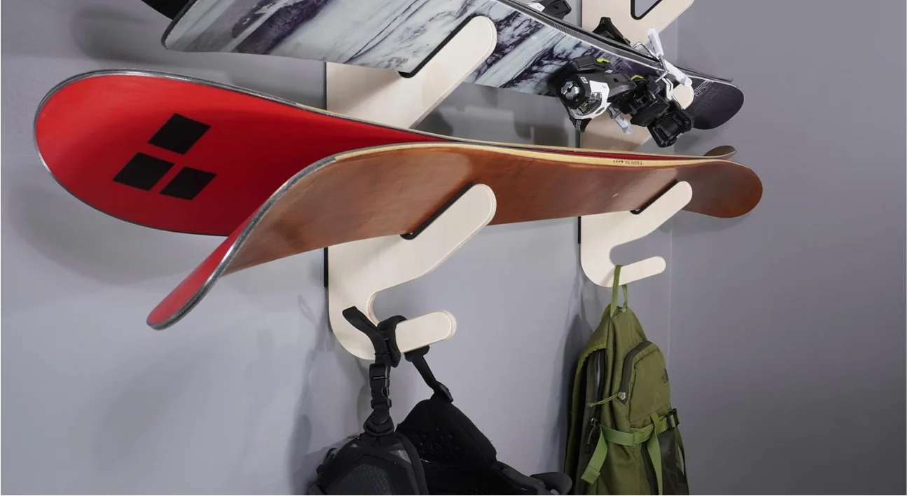 Industrial Metal Stand  4 Pair Freestanding Skis Floor Mount Wide Skis Wall Mount Birch Wood Ski Rack