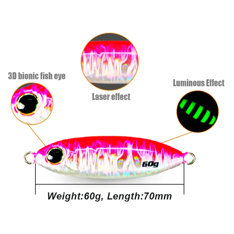 THORFORCE 60g80g100g120g wholesale slow pitch sinking metal jig jigging lure luminous long casting jigs metal fishing lures