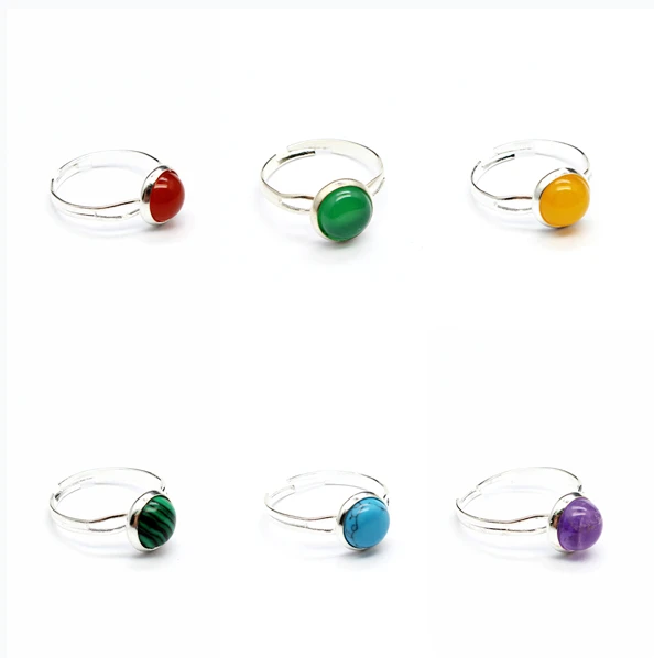Fashion natural Jewelry Various Gemstone Open Circle Adjustable crystal Cabochons Stone Rings