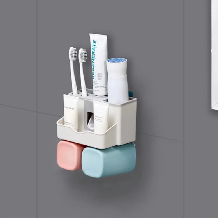 
2020 plastic bathroom toothbrush holder wall mount automatic toothpaste dispenser magnetic toothbrush holder 