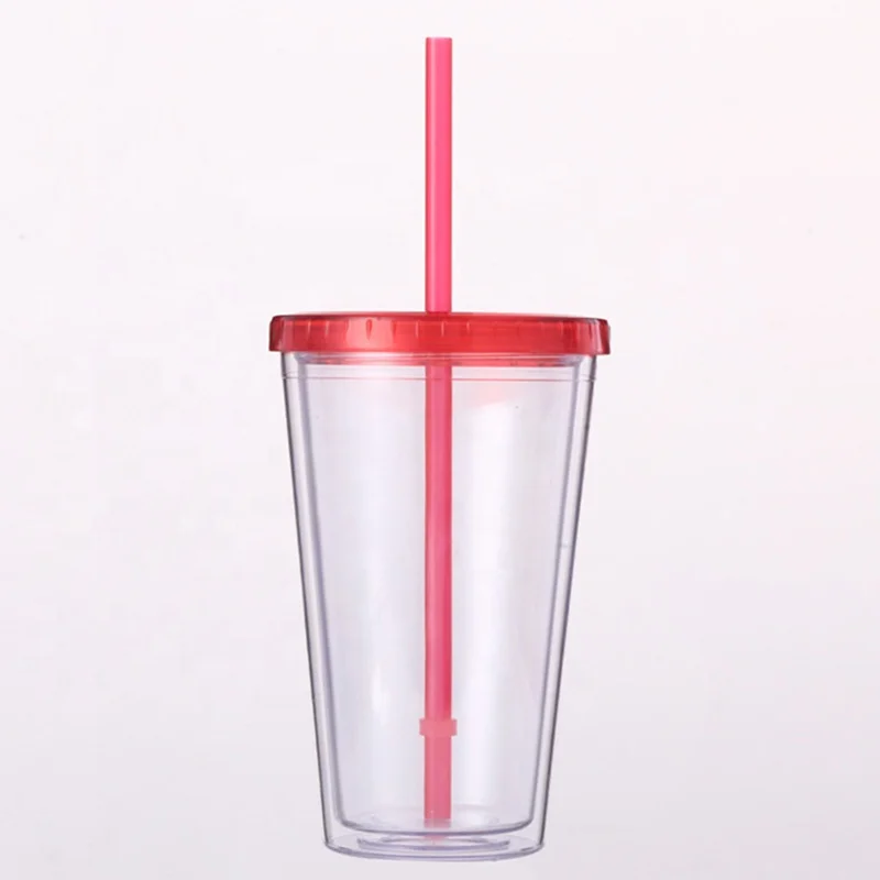 In Strock Classic Double Wall Tumbler Cup 16 oz Clear Insulated Acrylic Plastic Tumbler with Lid and Reusable Straw
