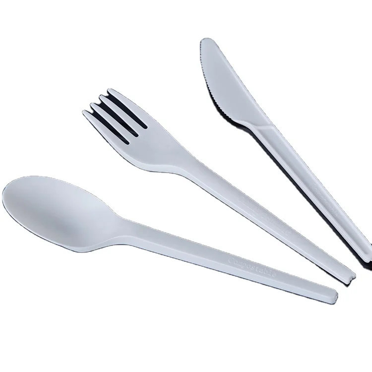 Eco-friendly Disposable Biodegradable Cutlery CPLA Plastic Corn Starch Cutlery Set for takeaway