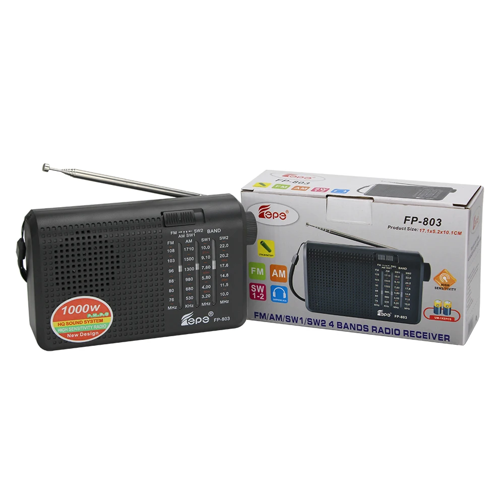 DC charge am fm sw 4 band mini radio portable am fm multiband pure radio with AA battery warehouse FP-803