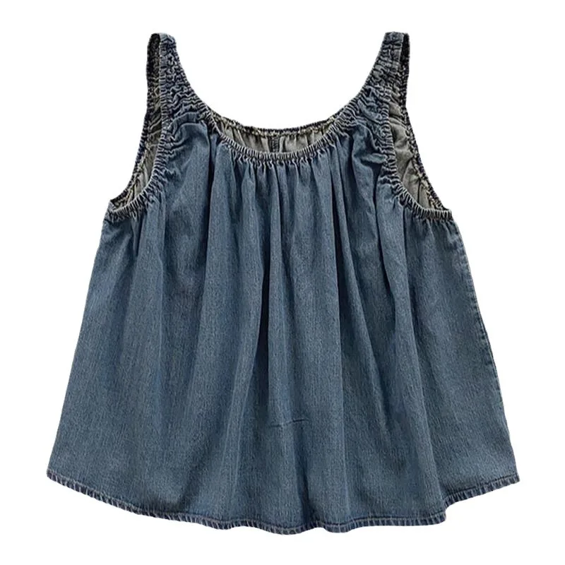 New Boutique Summer Children Denim Vest Sleeveless Fashion Teenagers Girls Blouses