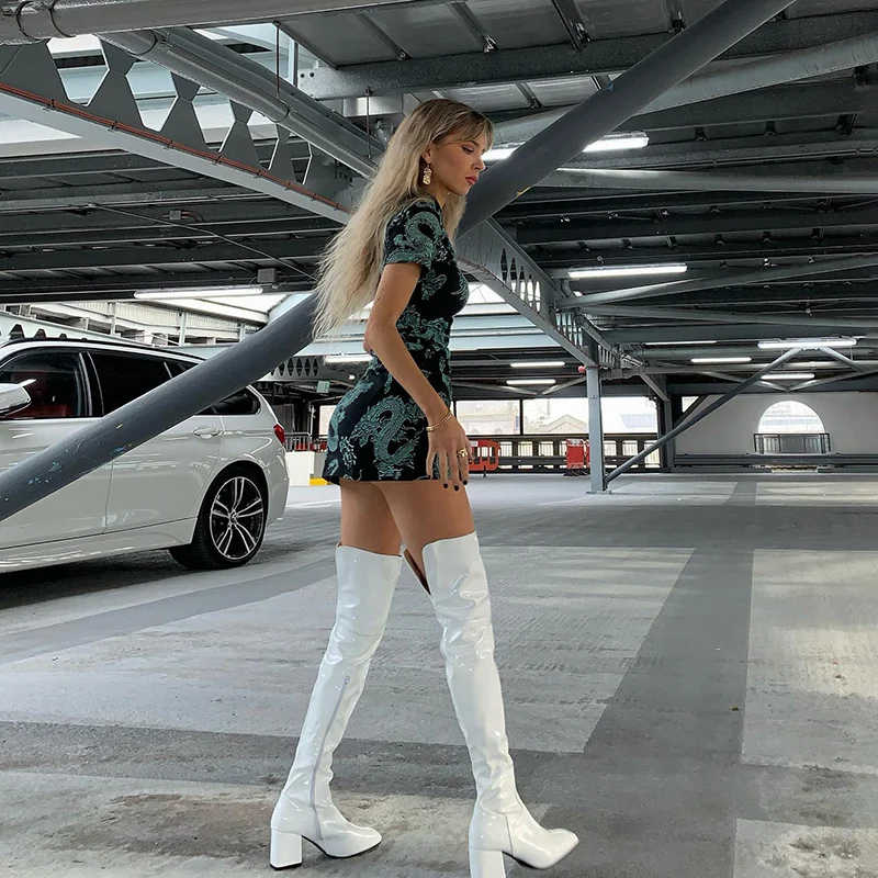 D1736869 Traditional female slim cheongsam ropa mujer summer sexy hollow out printing banquet suit mini dress