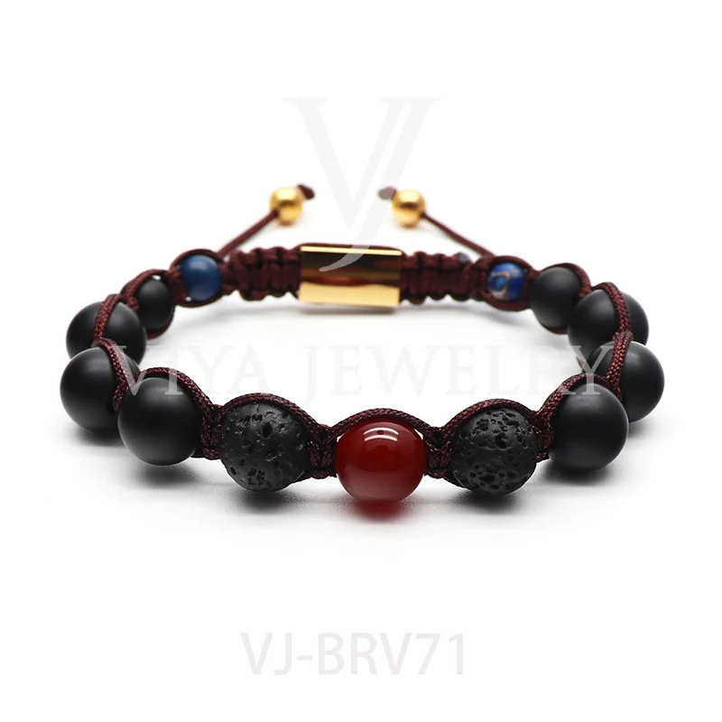 Elegant 8mm Red Green Yellow Blue Tiger Eye Charm Bracelet Black Natural Stone Beads Bracelet