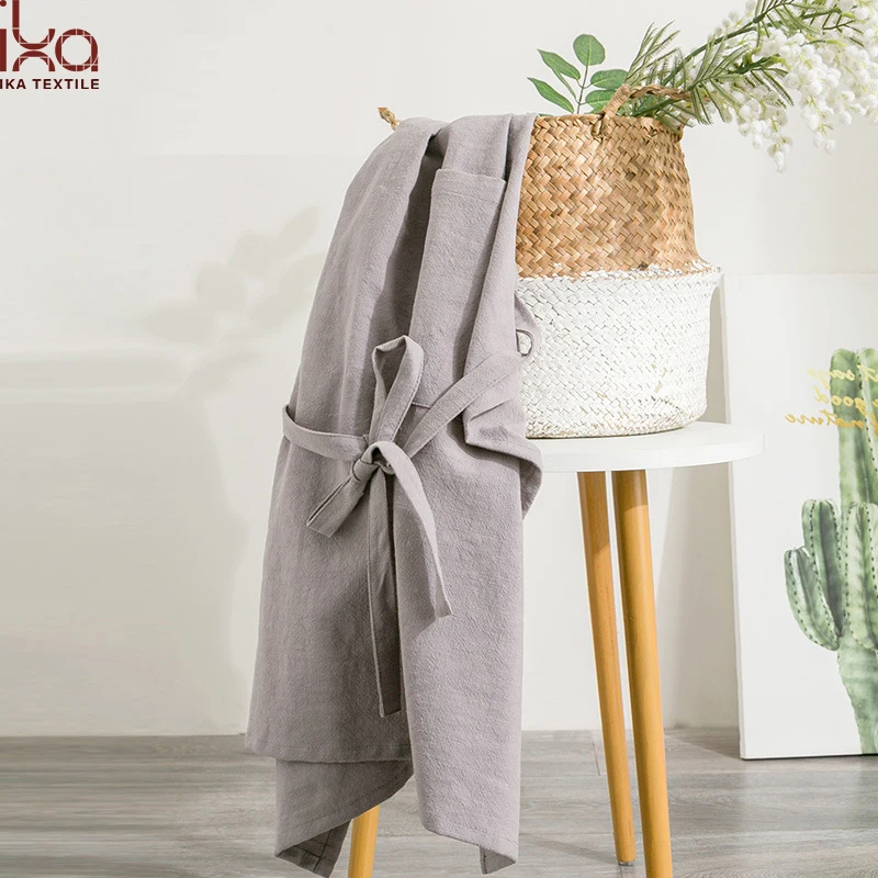 Logo Custom Cotton and Linen Wholesale Ladies Cross Back Nordic Aprons Coffee Shop with Pockets