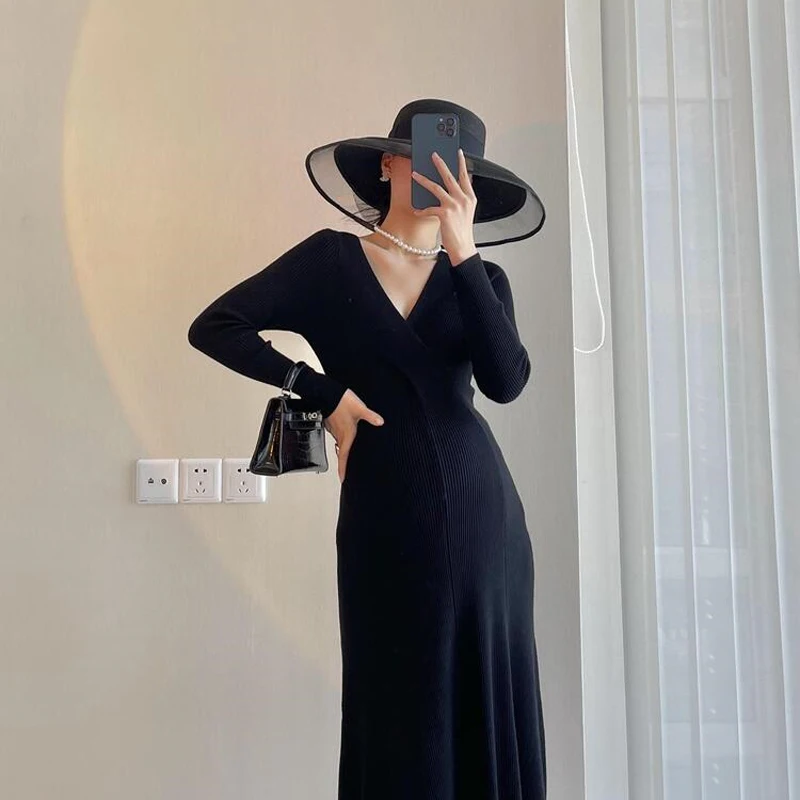 Fashion Maternity Long Sleeve Dress Elegant Maternity Breathable Dress Maternity Sweater Dresses