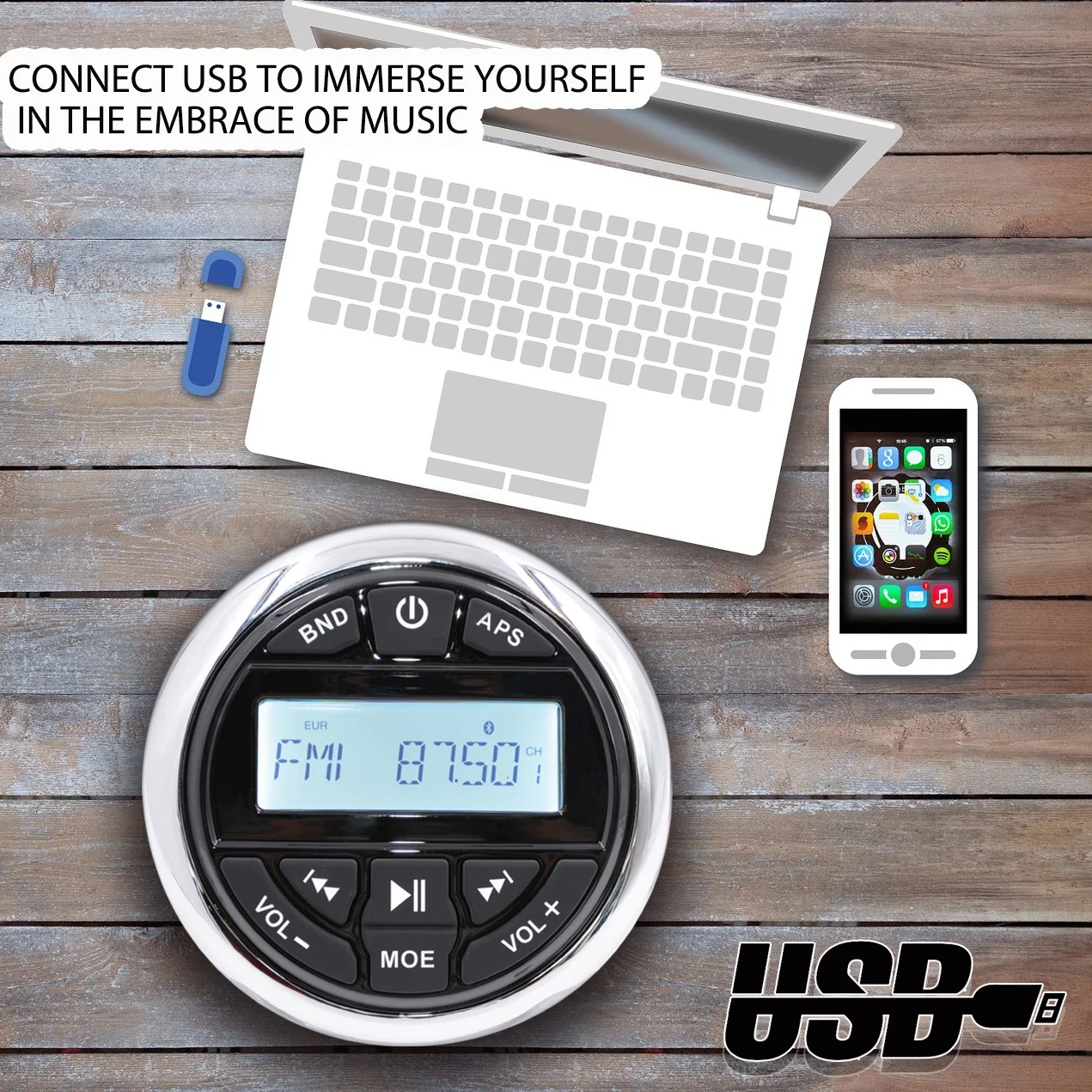 GUZARE Waterproof Marine BT Boat Stereo Receiver Marine Radio Audio FM AM Car MP3 Player For ATV UTV RV Yacht Motorcycle