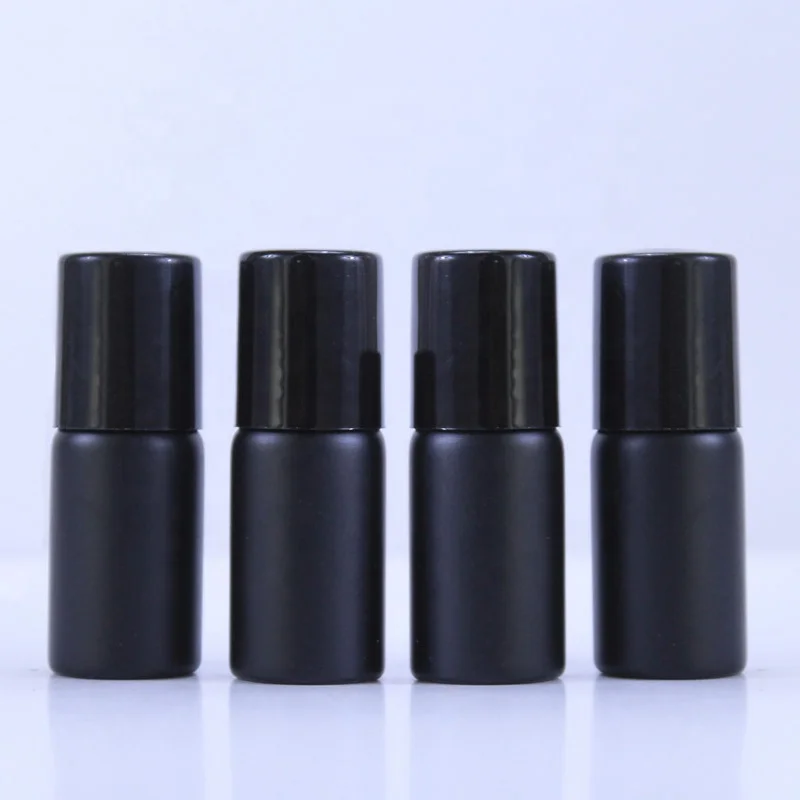 Matte Black Glass Roll on Bottles with Stainless Steel Roller Balls 1ml 2ml 3ml Essential Oil Roller Glass Bottle