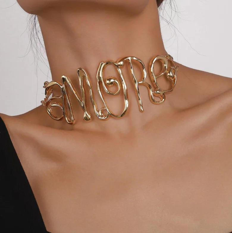 2023 Trendy Jewelry Factory Customization Hot Sale INS Gold Plated Letter Chain Choker Necklace for Lady