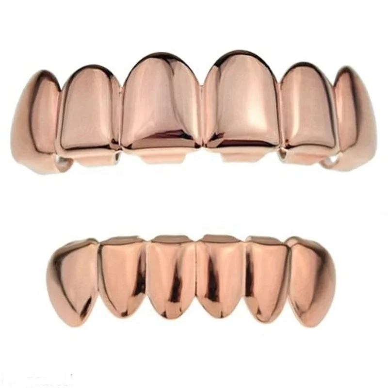 New HIPHOP Custom Silver 18K Real Gold Plated Brass VVS Grillz Teeth Bustdown Top And Bottom Ice Out Grillz Box For Tooth