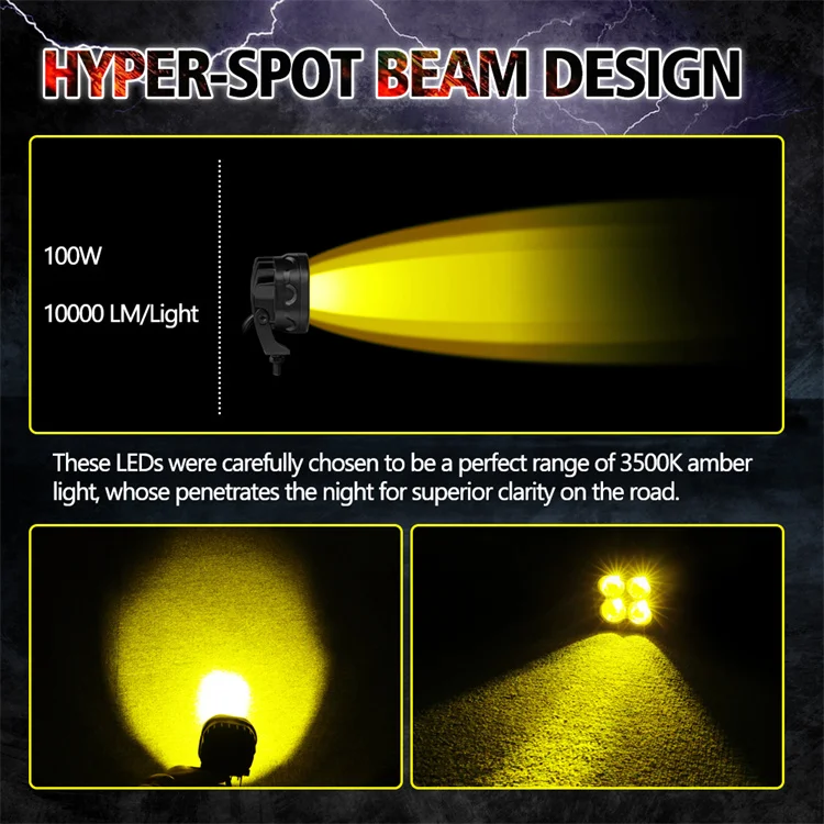 80W Amber Light Pair Spot Beam Aluminum Led Driving Light Pod