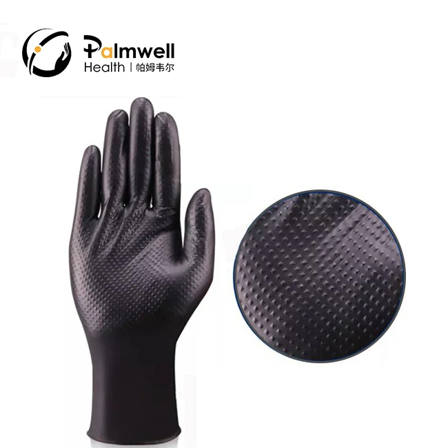 Disposable mechanical thick orange Black nitrile gloves Diamond Textured industrial glove