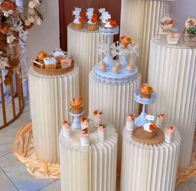 Foldable Paper Columns Wedding Plinth Pillar Metal Cake Stands Acrylic Cylinder Party Decoration