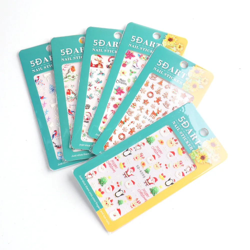 New Embossed Christmas Nail Stickers Bird Hollow Snowflake Leaves Elk Candy Back Glue Nail Art Stickers