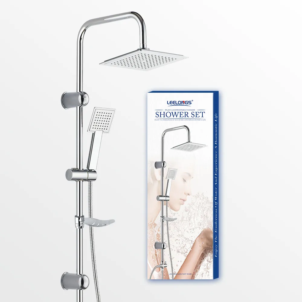 Leelongs Ultra Thin Chrome Square 9inch Shower Head Bath Shower Column Set with Brass Water Diverter
