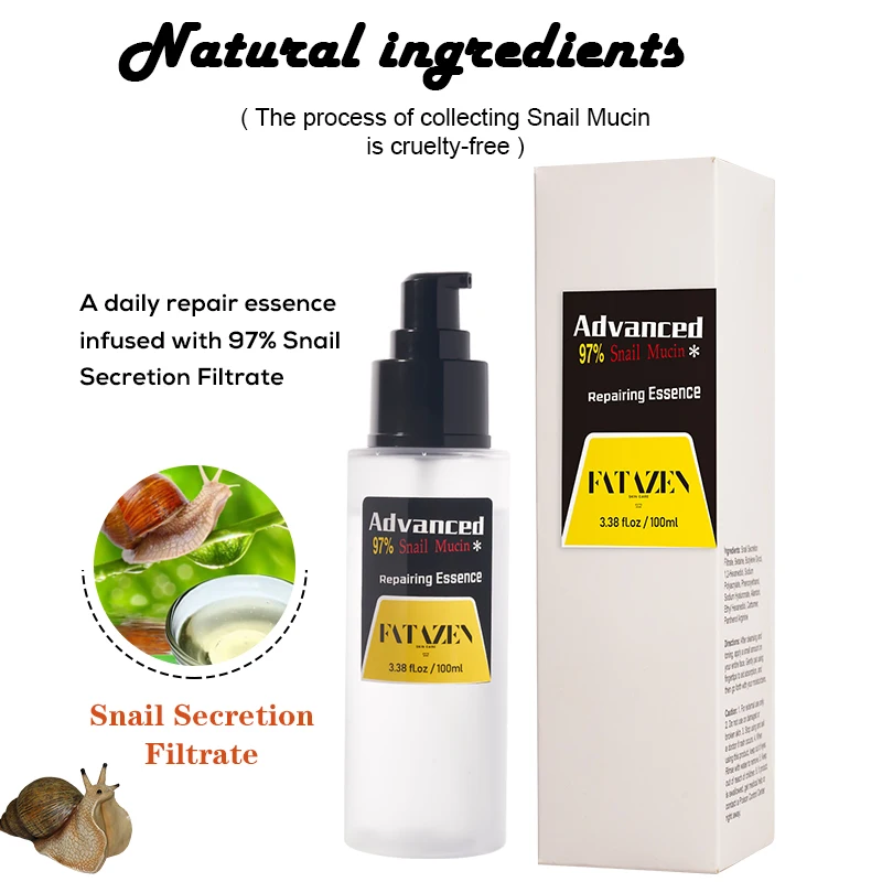 FATAZEN Beauty Products Organic Snail Mucin Repairing Essence For Dry Skin Boosting Skin Care Moisturizing Snail Facial Serum