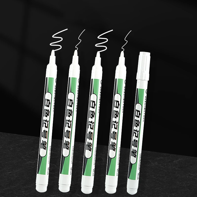 White Permanent Marker Waterproof Paint Pen For Woods Tyre Leather Fabric Metal Mark Fine Point Opaque Oil Based Ink