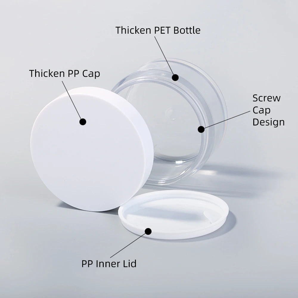 30g 50g 100g 150g 200g Clear Eco Friendly Empty Plastic Skin Care Cream Jar Manufacturing For Cosmetic with White Lid