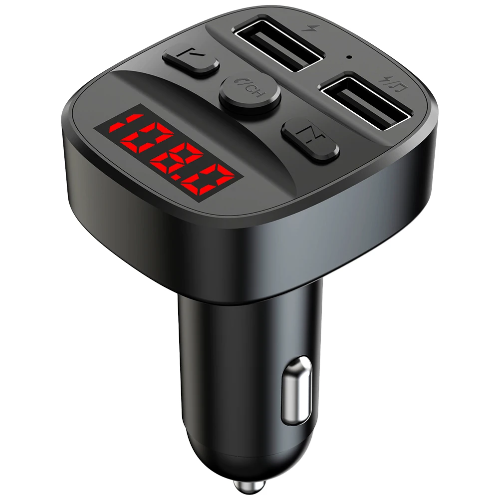 T60 Bluetooth FM Transmitter for Car, Bluetooth Car Adapter Dual USB Charging Car Charger MP3 Player, Support TF Card & USB Disk