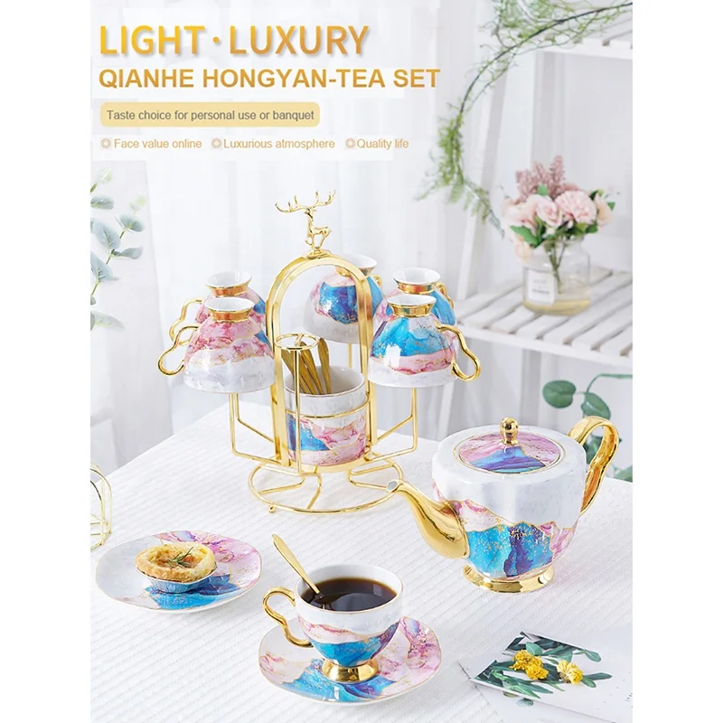 European style light luxury afternoon tea tea set small luxury teapot English bone china coffee cup tray cup holder combination