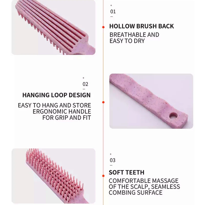 Economical Flexible Detangling Hair Brush Natural Wheat Straw With Handle Comb Massage Exfoliating Brush For Wet And Dry